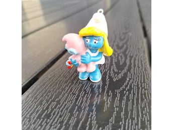 Smurfan med baby Smurf nyckelring- W.Germany 1983 Schleich Peyo