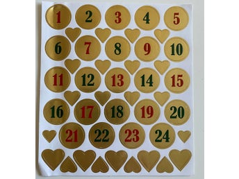 Stickers siffror + hjärtan till adventskalender eller annat pyssel