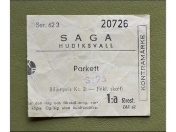 BILJETT. Biograf. Hudiksvall. Biobiljett
