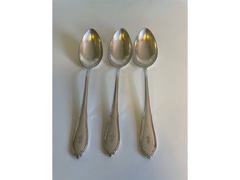 3 st stora matskedar i nysilver, monogram