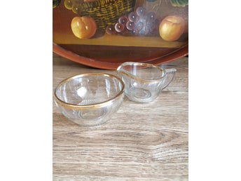 Sockerskål och gräddkannaTrelleborgs glasbruk, vintage