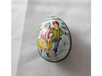 Vintage plåtägg Ian Logan Design Swiss Made ägg - metall pojke flicka
