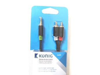 KONIG STEREO AUDIO KABEL 3,5MM HANE TILL 2xRCA HANE 0,5METER (NY/OÖPPNAD)