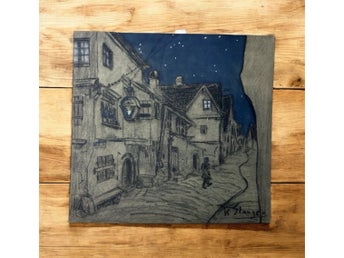 Angelo Jank Night City Painting Reproduction By K.Stanger Original 21*22cm