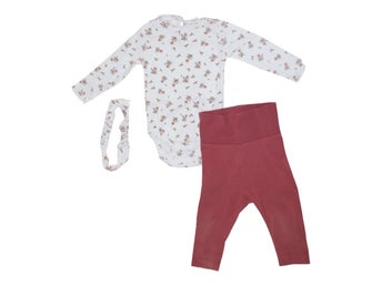 Långärmad Body & Byxor Matchande Set från TAHARI & H&M - Storlek 62 - Vit &