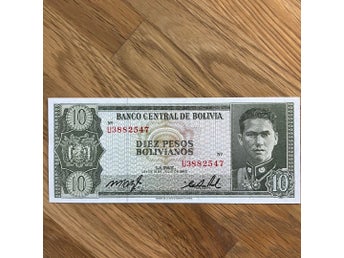 Sedel från Banco Central de Bolivia 10 Pesos Bolivianos
