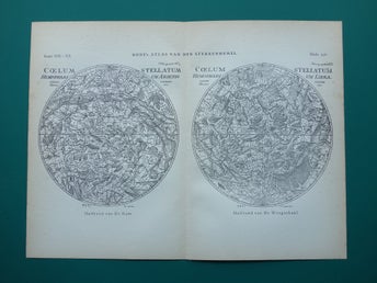 ASTROLOGI Vintage antik tryck print gammal stjärntecken norra och södra himlen