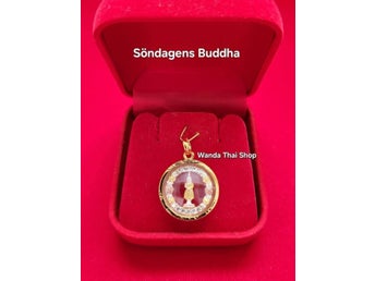 Födelsedagsbuddha – Söndag, Rund Amulett med CZ-stenar, 24K Guldpläterad