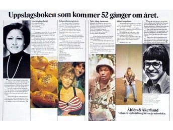 ÅHLÉN & ÅKERLUND - REKLAM FÖR VECKOTIDNINGAR, STOR ANNONS 1975