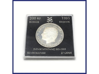 Mynt, 925 silver, Svensk Myntning 995-1995, 200 kr (vikt 27g)