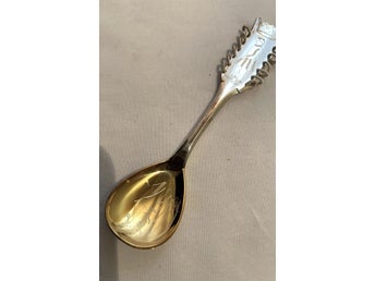 Saltsked Lappsked .Äkta silver, Förgylld, handgraverad.11 cm Cesons Gtb.Fr gulds