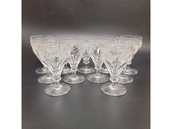 11x Likörglas - Glas - Dekor Vinrankor - Signerade - Vintage