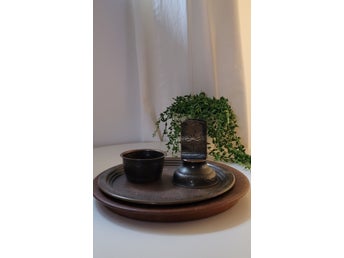 Retro Charmig Tändstickställ, Bricka, Skål, Koppar Teak Samlarobjekt Nostalgi