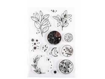 Leaf & moon clear jelly stamp - A pack of 12 dekoration stamps