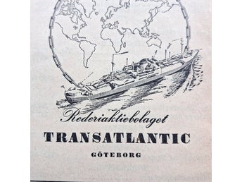 Utklippt Annons Rederiaktiebolaget Transatlantic Göteborg