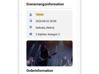2 biljetter till Takida på Dalhalla, Rättvik 22 augusti 2026