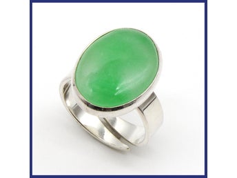 Ring, 925 silver, grön sten, justerbar storlek