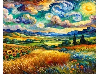 Färgstark Scen med Solrosor – Van Gogh-inspirerad tavla