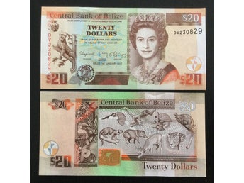 Belize 20 dollars sedel 2017 ovikt/UNC P-69f Queen Elizabeth II