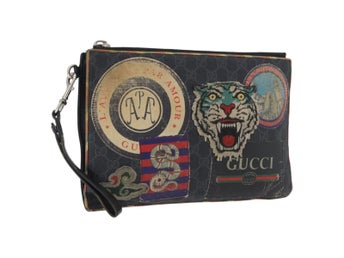 GUCCI GG Supreme night courier Clutch Bag Svart Silver 496346 Auth 173479