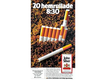 JOHN SILVER RULLTOBAK, REKLAM TIDNINGSANNONS 1986