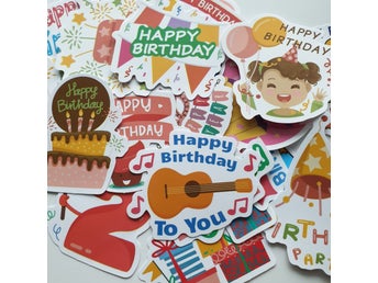 25st happy birthday klistermärken/stickers
