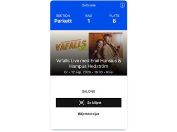 Biljett Vafalls med Emil Hansius 12 september