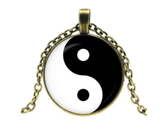 Halssmycke i glas med motiv [K10] - Yin och Yang [Brons]