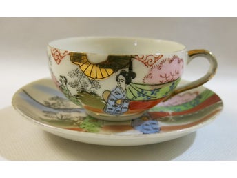 Vintage kopp med fat Kutani Japan