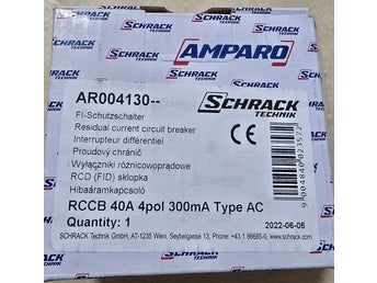 Ny Schrack Jordfelsbrytare 40A 300mA (4-polig) Brandskydd