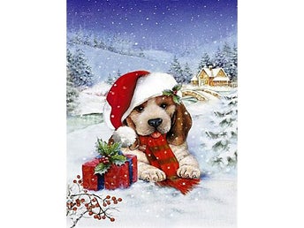 Hund med julklapp - Diamond Painting - 40x30