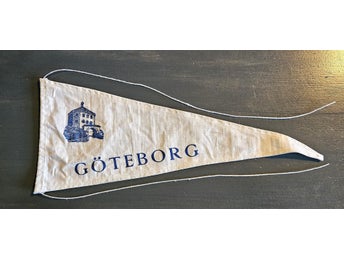 Vimpel från GÖTEBORG, vit, blå i bomull, Skansen Kronan. 40-50-tal.