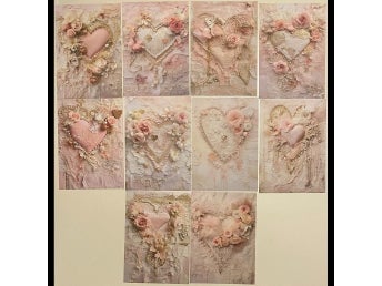 Papper Vackra motiv med rosa hjärtan och blommor i vintage stil. Shabby Chic