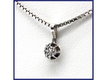 Halsband, 18K vitguld, diamanthänge, venezialänk (vikt 4,3g, längd 38,5cm)