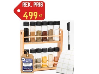 NYTT Elegant Bokträ Kryddhylla •12x105ml Glasburkar •Två Våningar •Nypris 499kr