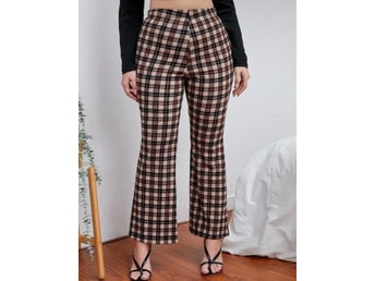 Bruna & beige Rutiga byxor med utsvängda ben, XXL - stretch mode trend 70-tal