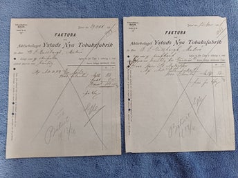 Ystads Nya Tobaksfabrik 1901 Fakturor
