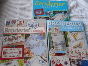 3 st häfte Broderier i korsstygn nr 12 nr 15 nr 8