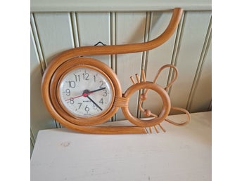 Retro vintage klocka väggklocka Quartz mouseclock bambu 70-tal