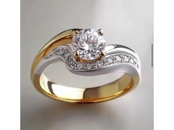 Ny ring i 18K Vit och Gul Guld plätering Hög kvalitet CZ stenar ring str. 20mm