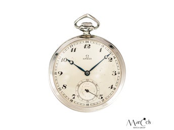 Vintage Omega Tailcoat watch, stainless steel pocketwatch, 1936, 48 mm
