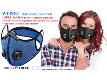 WEPRO Blått FFP2 Munskydd 6-lager + Kolfilter, 99% Filtrering, Sport Face Mask
