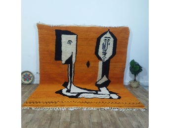Marockansk statement-berbermatta i ull – 304 × 255 cm – Ockra / Ivory