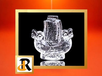 Vintage dekorations vikingaskepp i glas, Lindshammar of Sweden, 70 talet