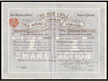 1885 London, United Kingdom: The New Chile Gold Mining Company