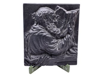 Relief Gjutjärn Väggplakett Vintage Svart Metall Läsande Man Tavla Konst Dekor