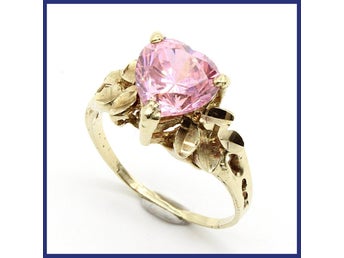 Ring, 9K guld, rosa hjärtslipad sten (vikt 2,65g, 1,71ct, stl 18,05mm), vintage