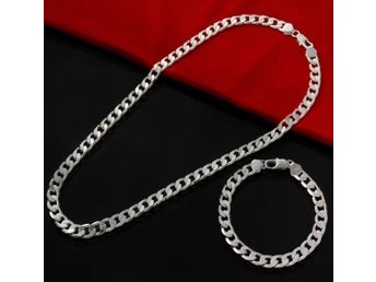 NYTT!! Halsband, armband , pläterad med äkta silver 925, 45 cm/20 cm, 6 mm