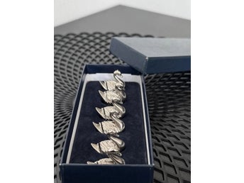 Vintage Franska svan namnkortshållare set om 6 Silverfärgad