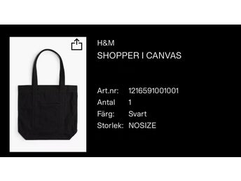 H&M Svart Shopper i Canvas, ny med prislapp